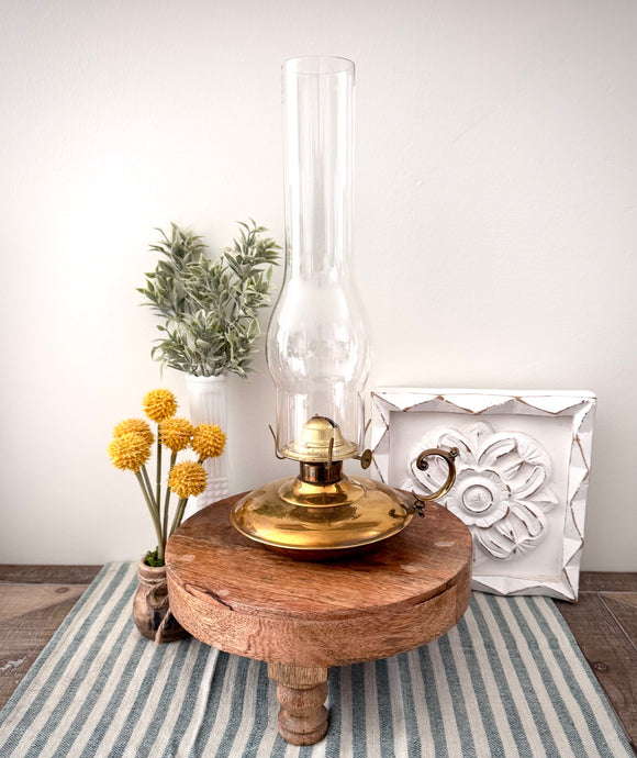 Vintage Brass and Glass Oil Hurricane Lamp