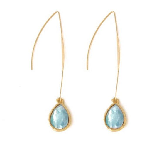 Earrings Sea Glass Crystal and Gold Tear Drop Dangle